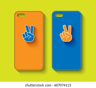 Phone case design. Abstract hand icon background. Vector illustration.