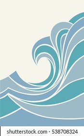 Phone case design with colored print. Marine pattern with stylized blue waves in vintage style