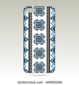 Phone case design . Embroidered pattern vector illustration on white background.