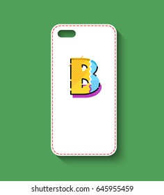 Phone case design. Geometric letter.  Memphis style. Vector illustration.