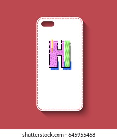 Phone case design. Geometric letter.  Memphis style. Vector illustration.