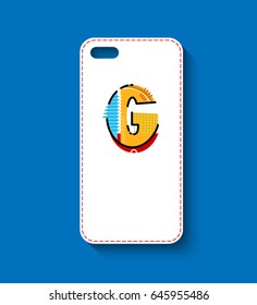 Phone case design. Geometric letter.  Memphis style. Vector illustration.