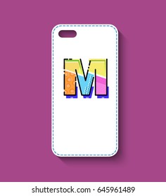 Phone case design. Geometric letter.  Memphis style. Vector illustration.