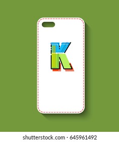 Phone case design. Geometric letter.  Memphis style. Vector illustration.