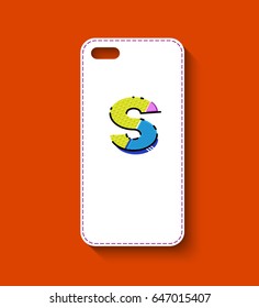 Phone case design. Memphis style geometric letter on white background. Vector illustration.