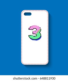 Phone case design. Memphis style geometric number on white background. Vector illustration.