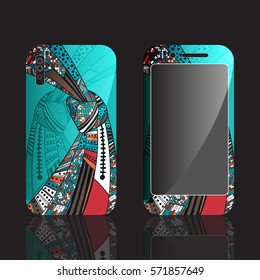 Phone case design for mobile smartphone with abstract colored doodle textile shape. 