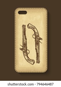 Phone case design. Old craft paper texture background. Vector illustration.