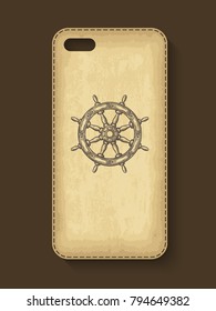 Phone case design. Old craft paper texture background. Vector illustration.