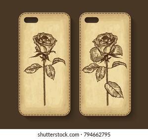 Phone case design. Old craft paper texture background. Vector illustration.