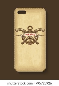 Phone case design. Old craft paper texture background. Vector illustration.