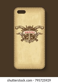 Phone case design. Old craft paper texture background. Vector illustration.