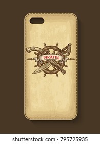 Phone case design. Old craft paper texture background. Vector illustration.