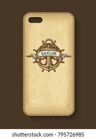 Phone case design. Old craft paper texture background. Vector illustration.