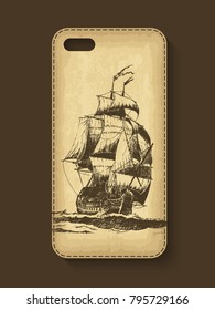 Phone case design. Old craft paper texture background. Vector illustration.