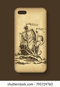 Phone case design. Old craft paper texture background. Vector illustration.