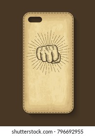 Phone case design. Old craft paper texture background. Vector illustration.