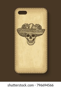 Phone case design. Old craft paper texture background. Vector illustration.