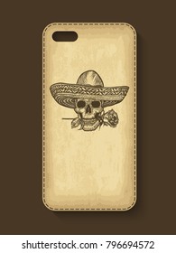 Phone case design. Old craft paper texture background. Vector illustration.