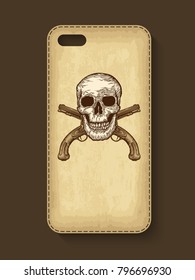 Phone case design. Old craft paper texture background. Vector illustration.