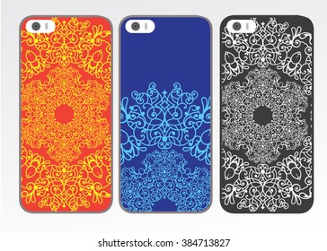 Phone case design. set set of 3 design  with Mandala.  geometric round ornament, tribal ethnic arabic Indian motif, circular abstract pattern. 