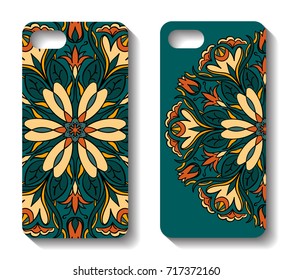 phone case design. Set fashionable floral ornaments for mobile phone cover, floral mandala. mobile phone case. Vintage decorative elements.