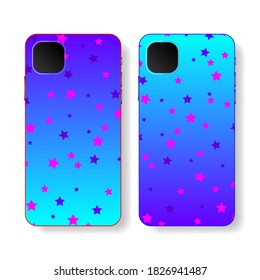 Phone case design. Vogue style. Concept art. Mobile phone cover, colored stars. Vintage style. Retro. Fashionable, modern design. Vector illustration.