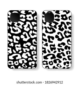 Diseño de estuches telefónicos. Estilo de voz. Arte conceptual. Cubierta de teléfono móvil, con huella animal. Color leopardo. Diseño moderno y de moda. Ilustración vectorial.