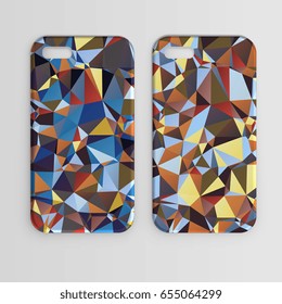 Phone case with geometric mosaic of triangles. Set. Vector illustration