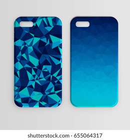 Phone case with geometric mosaic of triangles. Set. Vector illustration