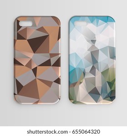Phone case with geometric mosaic of triangles. Set. Vector illustration
