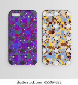 Phone case with geometric mosaic of triangles. Set. Vector illustration