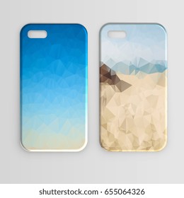 Phone case with geometric mosaic of triangles. Set. Vector illustration