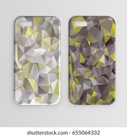 Phone case with geometric mosaic of triangles. Set. Vector illustration