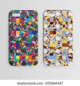 Phone case with geometric mosaic of triangles. Set. Vector illustration