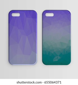 Phone case with geometric mosaic of triangles. Set. Vector illustration