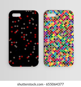 Phone case with geometric mosaic of triangles. Set. Vector illustration