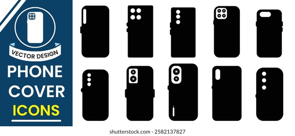 Phone case icons, vector illustration. Silhouette of smart phone case, set of phone cover vector,  mock up, cover icon. Vector illustration.