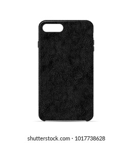 Phone case made of black leather on a white background