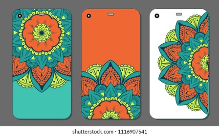 Phone case mandala design set. Vintage decorative elements. Hand drawn background. Islam, Arabic, Indian, ottoman motifs