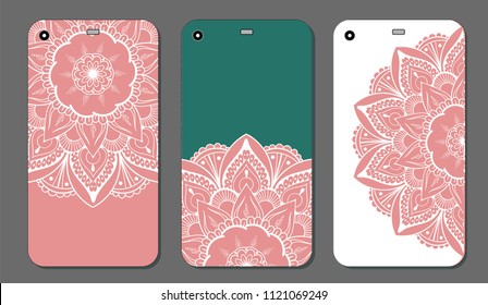 Phone case mandala design set. Vintage decorative elements. Hand drawn background. Islam, Arabic, Indian, ottoman motifs