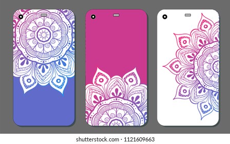 Phone case mandala design set. Vintage decorative elements. Hand drawn background. Islam, Arabic, Indian, ottoman motifs