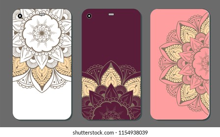 Phone case mandala design set. Vintage decorative elements. Hand drawn background. Islam, Arabic, Indian, ottoman motifs