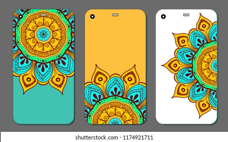 Phone case mandala design set. Vintage decorative elements. Hand drawn background. Islam, Arabic, Indian, ottoman motifs