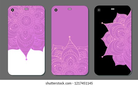 Phone case mandala design set. Vintage decorative elements. Hand drawn background. Islam, Arabic, Indian, ottoman motifs