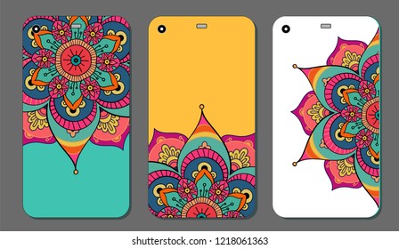 Phone case mandala design set. Vintage decorative elements. Hand drawn background. Islam, Arabic, Indian, ottoman motifs