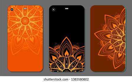 Phone case mandala design set. Vintage decorative elements. Hand drawn background. Islam, Arabic, Indian, ottoman motifs