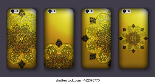 Phone case mandala design set. Vintage decorative elements. Hand drawn background. Islam, Arabic, Indian, ottoman motifs.