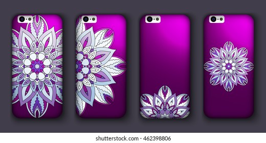 Phone case mandala design set. Vintage decorative elements. Hand drawn background. Islam, Arabic, Indian, ottoman motifs.