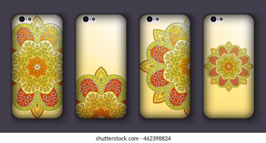 Phone case mandala design set. Vintage decorative elements. Hand drawn background. Islam, Arabic, Indian, ottoman motifs.
